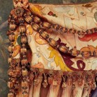 extreme decorating detail of tassel fringe and swags on Howard Slatkin's custom guest room curtain valance - NY Mag via Atticmag
