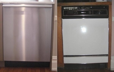kitchen upgrades - new Miele Optima dishwasher (left) and old GE Potscrubber dishwasher (right) - Atticmag