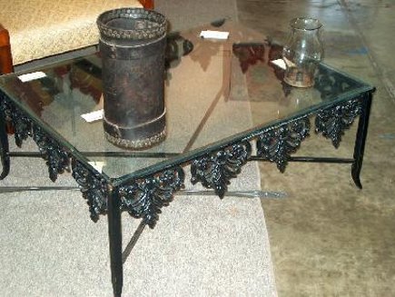 dec-col-tables4-435 metal base tables- black wrought iron cocktail table with palmette motif frame - atticmag