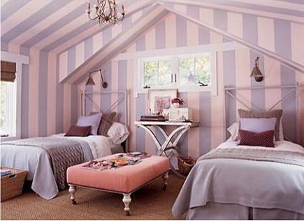 dec-room-pavilionstripes2-435 violet and lavender pavilion stripes in bedroom by Anne Coyle via Atticmag