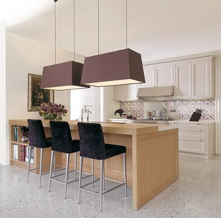 kit-fea-kitchenseating3-435 kitchen seating - upholstered bar stools in a modern kitchen - Rosemont Design group via Atticmag
