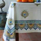hand printed linens - block printed Dance O Peacock table cloth from Saffron Marigold via Atticmag