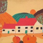 primitive painting of our house in the Fall that fits in our house numbers sign frame - Atticmag
