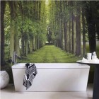 bathroom murals - country lane photo mural in a modern bathroom - House to Home via Atticmag