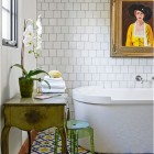 dark grout white tile - traditional bath with white square field tile, darkly grouted - La Maison Boheme via Atticmag