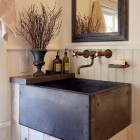basin sinks - dark square basin sink used on a bead board bathroom vanity - Brian van den Brink via Atticmag