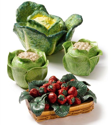 Brooke Astor estate auction - earthernware table accessories in the shape of fruits and vegetables from the estate of Brooke Astor - Sotheby's via Atticmag