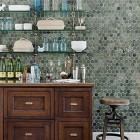 hex tile kitchen wall in Trikeenen Basics Outer Galaxy hexagonal tiles. - House Beautiful via Atticmag