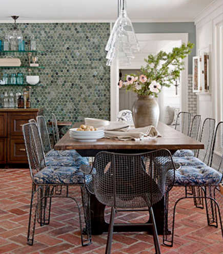 kit-fea-hextilewall3-435 hex tile kitchen - with wall covered by Trikeenen Basics hexagonal tile - House Beautiful via Atticmag