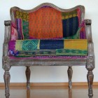 bold upholstery fabric - chair upholstered in Bengali kantha quilted fabric - handandcloth via atticmag