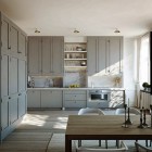 ceiling height cabinets - Gustavian gray Swedish kitchen at Karlavagen 76 via atticmag