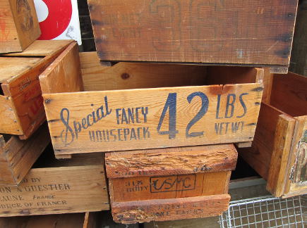 vintage wood boxes at the Country Living Fair, Rhinebeck, NY - atticmag