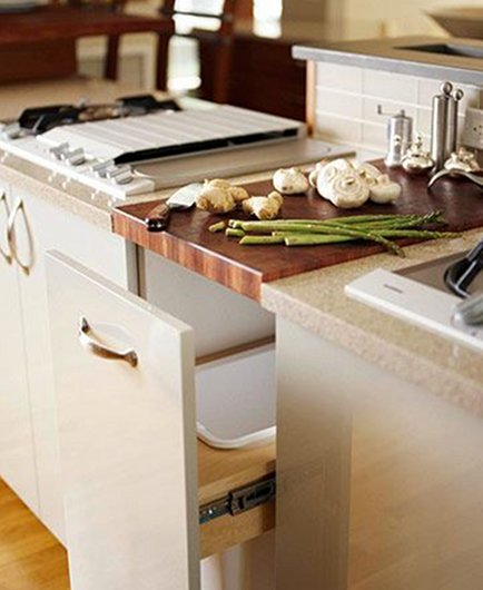 integrated butcher block cutting board from BH&G via Atticmag