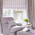 window done in lavender print fabrics with Roman shade under draperies - Amanda Nisbet via Atticmag