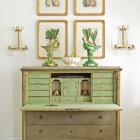 green accents in the interior of a painted Swedish secretary - Tone on Tone via Atticmag