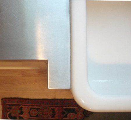 kit-sink-far-upmount3-435 upmounted farm sink - top view of fireclay farm sink set with rim above the counter level and fully exposed - Atticmag