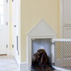 built in dog beds - custom dog bed with pediment and metal grill door in a new mudroom - LDA Architecture and Interiors via Atticmag